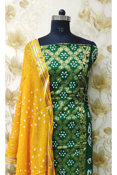 Banarasi Work Design Green Cotton Suit Fabric Set (KR1319)